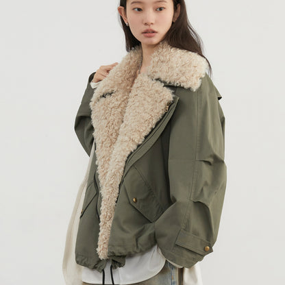 veste rétro pour femme avec col en fourrure