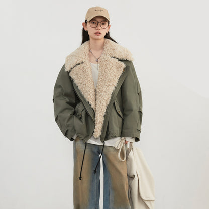 veste rétro pour femme avec col en fourrure