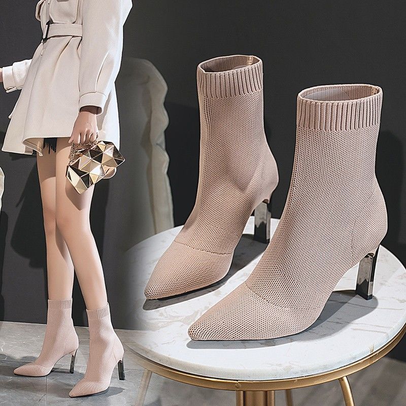 Bottes pour femme à bout pointu, style chaussette