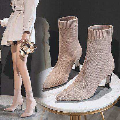 Bottes pour femme à bout pointu, style chaussette